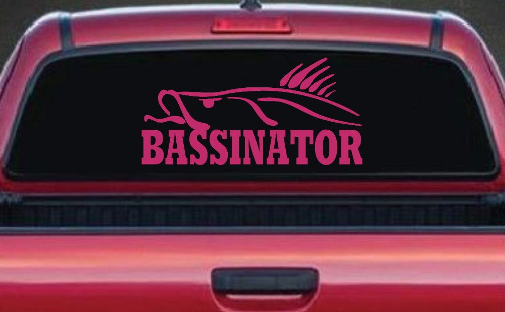 BASSINATOR left Bass Fishing Car or Truck Window Decal Sticker (Hot Pink)