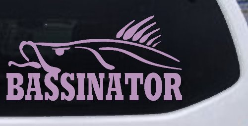 BASSINATOR left Bass Fishing Car or Truck Window Decal Sticker (Lilac)