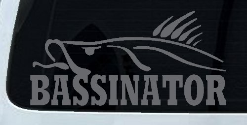 BASSINATOR left Bass Fishing Car or Truck Window Decal Sticker (Silver)