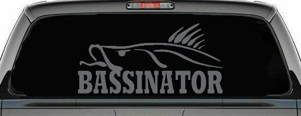 BASSINATOR left Bass Fishing Car or Truck Window Vinyl Decal Sticker (Silver)