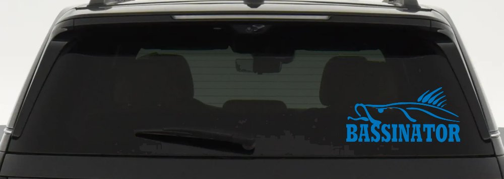 BASSINATOR left Bass Fishing Car or Truck Window Decal Sticker (Sky Blue)