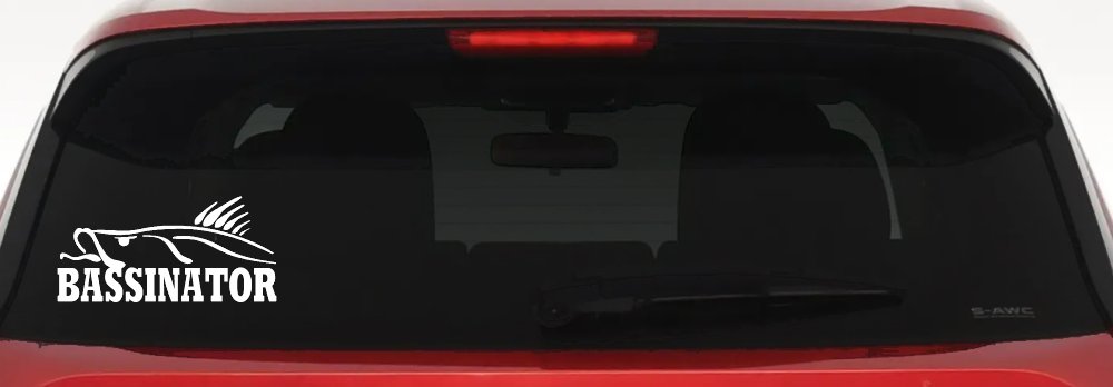 BASSINATOR left Bass Fishing Car or Truck Window Decal Sticker (White)