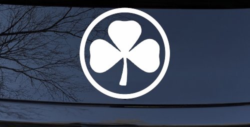 3 Leaf Clover Circle Car or Truck Window Decal Sticker (White)