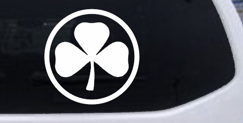 3 Leaf Clover Circle Car or Truck Window Vinyl Decal Sticker (White)