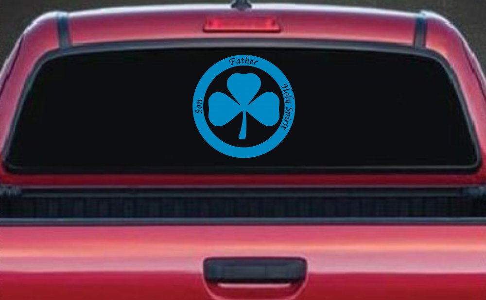 The Holy Trinity 3 Leaf Clover Christian Car or Truck Window Decal Sticker (Blue)