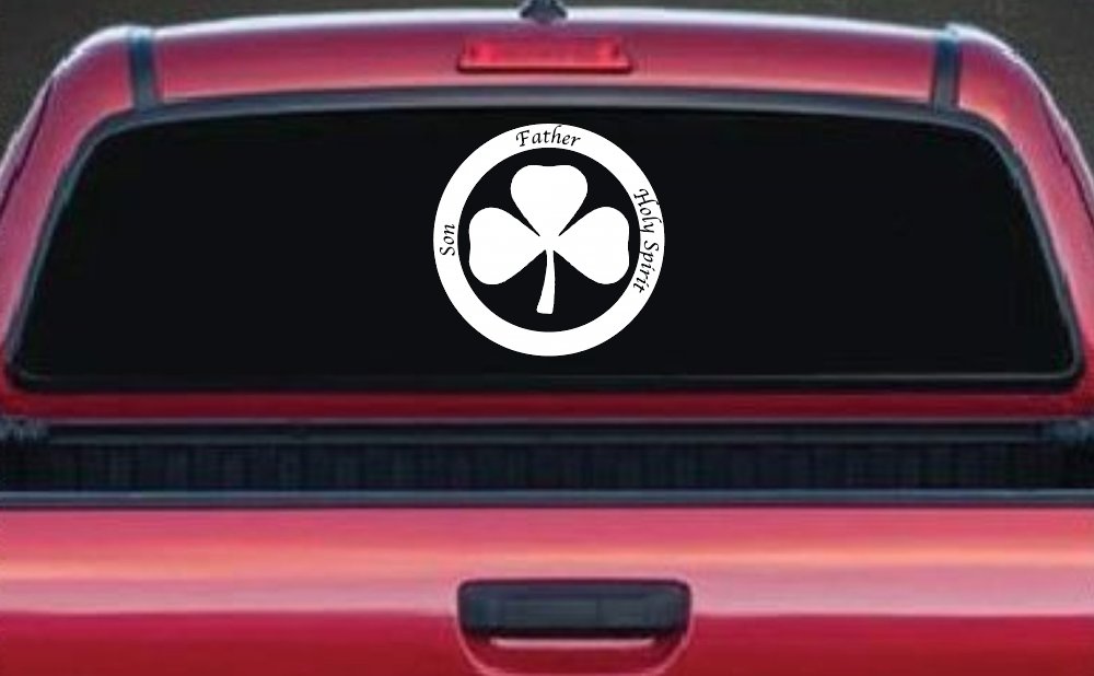 The Holy Trinity 3 Leaf Clover Christian Car or Truck Window Decal Sticker (White)