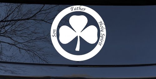 The Holy Trinity 3 Leaf Clover Christian Car or Truck Window Vinyl Decal Sticker (White)
