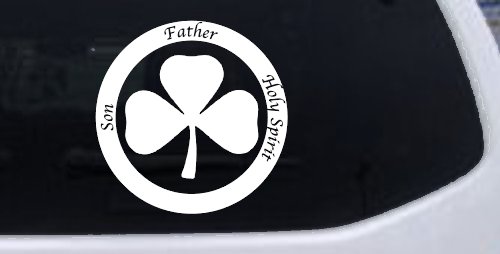 The Holy Trinity 3 Leaf Clover Christian Car or Truck Window Decal Sticker (White)
