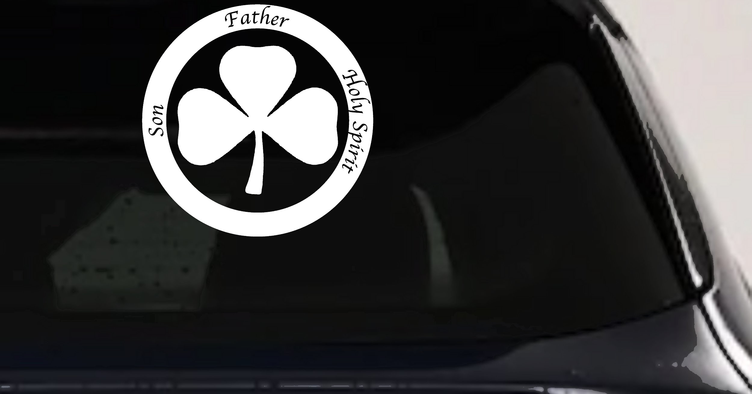 The Holy Trinity 3 Leaf Clover Christian Car or Truck Window Vinyl Decal Sticker (White)