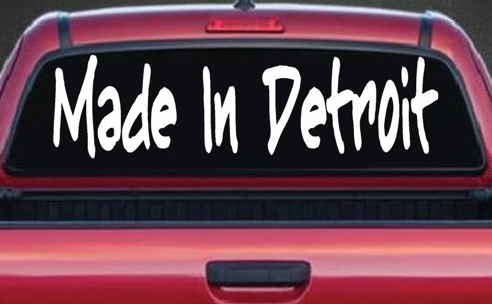 Made In Detroit Car or Truck Window Decal Sticker (White)