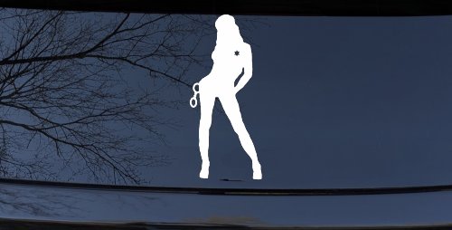 Sexy Police Woman Car or Truck Window Decal Sticker (White)