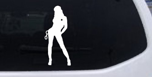 Sexy Police Woman Car or Truck Window Decal Sticker (White)