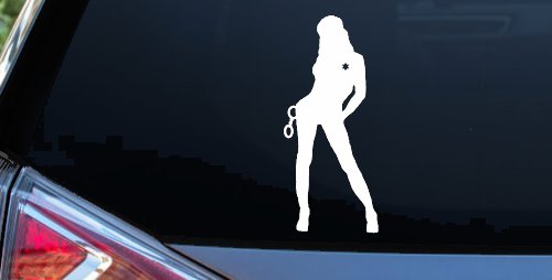 Sexy Police Woman Car or Truck Window Vinyl Decal Sticker (White)