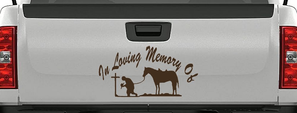 In Memory Of Cowboy At Cross Western Rodeo Ranch Farm Car or Truck Window Vinyl Decal Sticker (Brown)