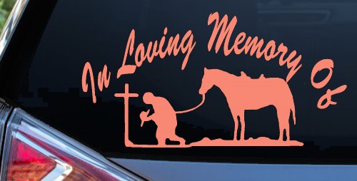In Memory Of Cowboy At Cross Western Rodeo Ranch Farm Car or Truck Window Decal Sticker (Coral)
