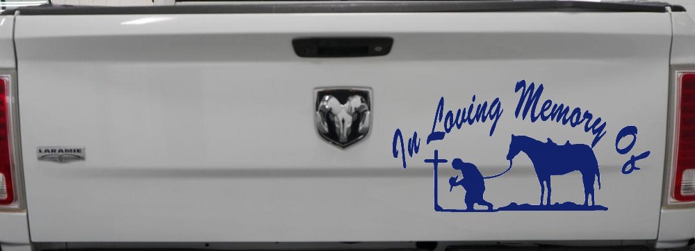 In Memory Of Cowboy At Cross Western Rodeo Ranch Farm Car or Truck Window Decal Sticker (Navy)