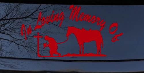 In Memory Of Cowboy At Cross Western Rodeo Ranch Farm Car or Truck Window Decal Sticker (Red)