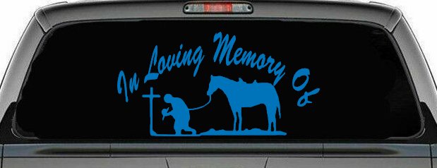 In Memory Of Cowboy At Cross Western Rodeo Ranch Farm Car or Truck Window Decal Sticker (Sky Blue)