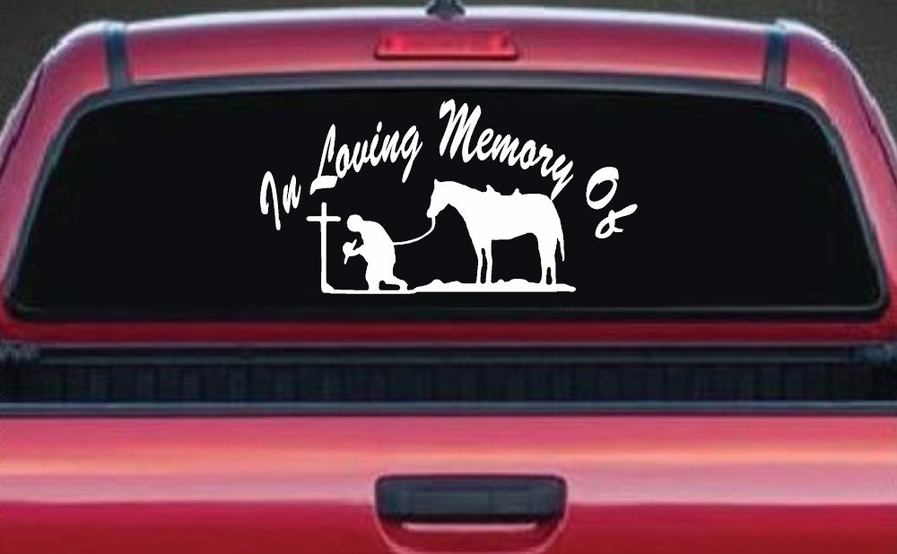 In Memory Of Cowboy At Cross Western Rodeo Ranch Farm Car or Truck Window Vinyl Decal Sticker (White)