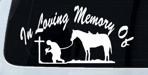 In Memory Of Cowboy At Cross Western Rodeo Ranch Farm Car or Truck Window Decal Sticker (White)