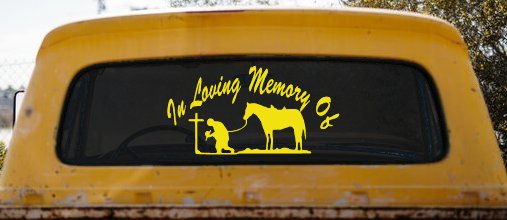 In Memory Of Cowboy At Cross Western Rodeo Ranch Farm Car or Truck Window Decal Sticker (Yellow)