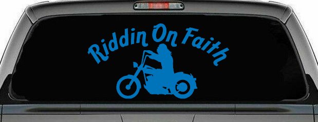Riddin on Faith Motorcycle Christian Biker Car or Truck Window Decal Sticker