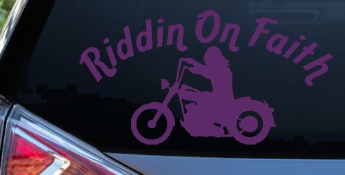 Riddin on Faith Motorcycle Christian Biker Car or Truck Window Vinyl Decal Sticker (Violet)