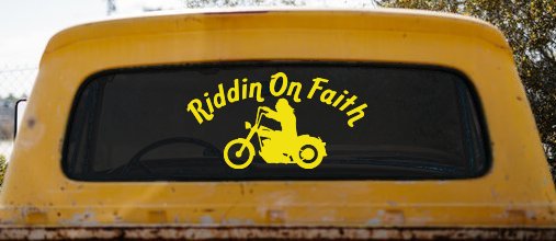 Riddin on Faith Motorcycle Christian Biker Car or Truck Window Decal Sticker