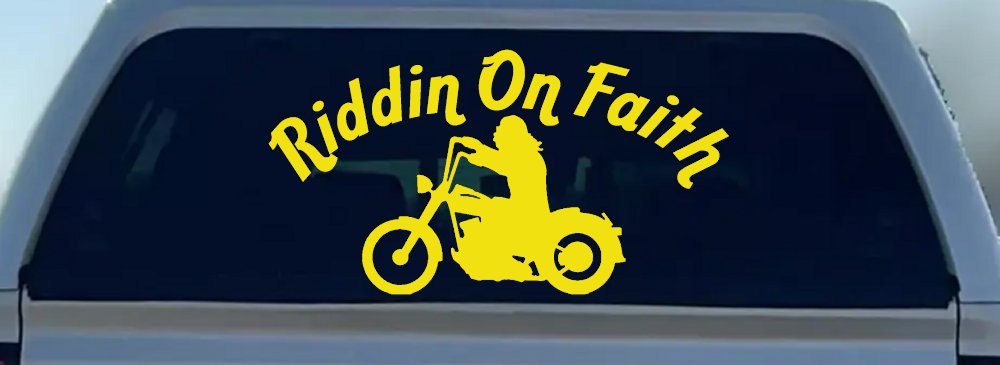 Riddin on Faith Motorcycle Christian Biker Car or Truck Window Decal Sticker