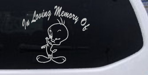 In Memory Of Tweety Bird Cartoons Car or Truck Window Decal Sticker (Light Gray)