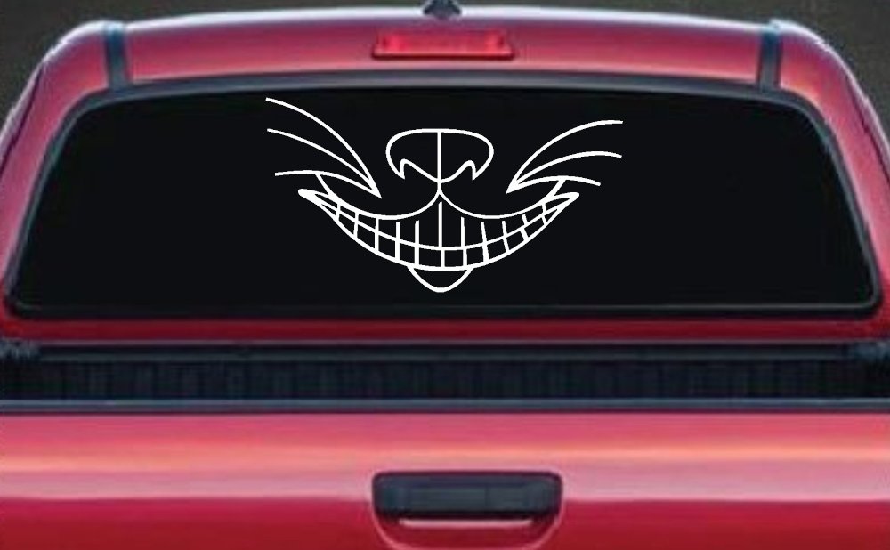 Cat Smile Face Car or Truck Window Vinyl Decal Sticker (White)