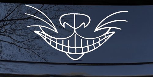 Cat Smile Face Car or Truck Window Decal Sticker (White)