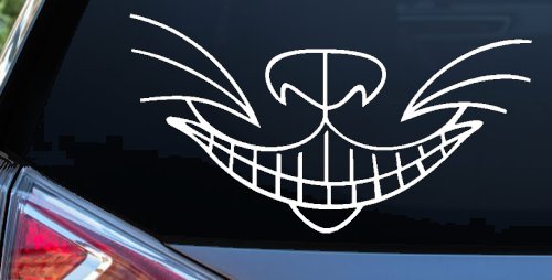 Cat Smile Face Car or Truck Window Decal Sticker (White)
