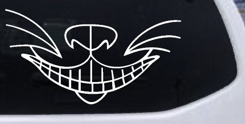 Cat Smile Face Car or Truck Window Decal Sticker (White)