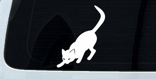 Cat Stalking Car or Truck Window Vinyl Decal Sticker (White)