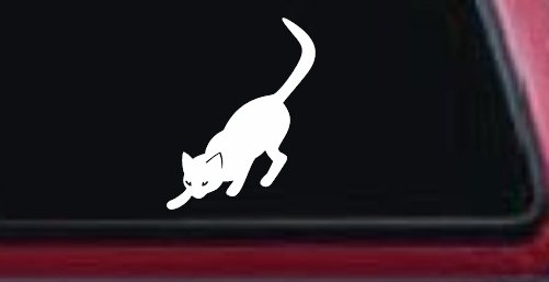 Cat Stalking Car or Truck Window Vinyl Decal Sticker (White)