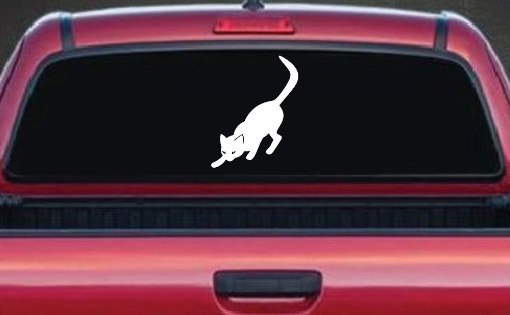 Cat Stalking Car or Truck Window Vinyl Decal Sticker (White)