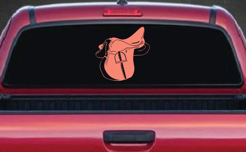 Horse Saddle Western Car or Truck Window Vinyl Decal Sticker (Coral)