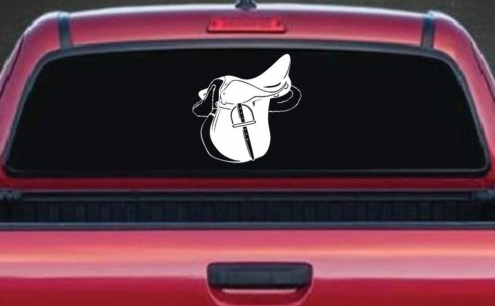 Horse Saddle Western Car or Truck Window Vinyl Decal Sticker (White)