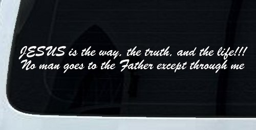 JESUS is the way Christian Car or Truck Window Decal Sticker (White)