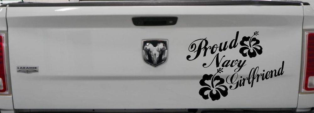 Proud Navy Girlfriend Hibiscus Flowers Military Car or Truck Window Decal Sticker