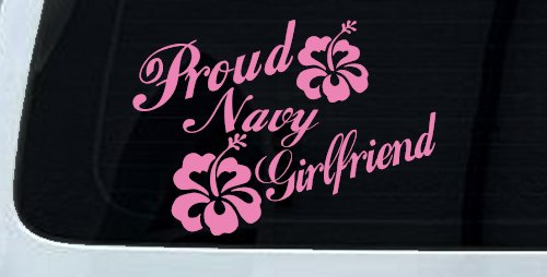 Proud Navy Girlfriend Hibiscus Flowers Military Car or Truck Window Decal Sticker