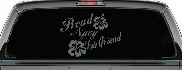 Proud Navy Girlfriend Hibiscus Flowers Military Car or Truck Window Decal Sticker