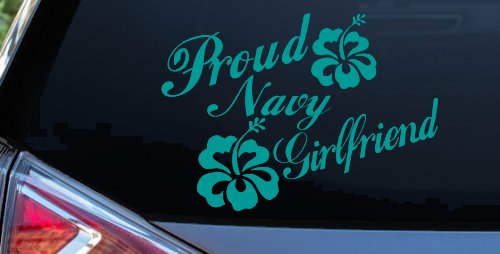 Proud Navy Girlfriend Hibiscus Flowers Military Car or Truck Window Decal Sticker