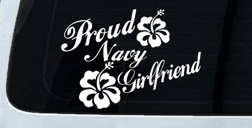 Proud Navy Girlfriend Hibiscus Flowers Military Car or Truck Window Decal Sticker
