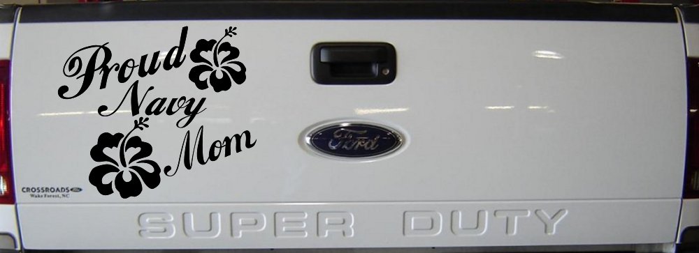 Proud Navy Mom Hibiscus Flowers Military Car or Truck Window Vinyl Decal Sticker (Black)