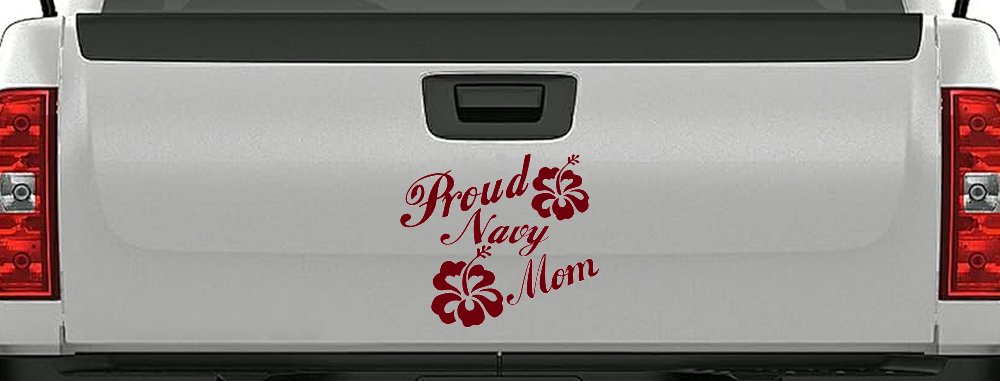 Proud Navy Mom Hibiscus Flowers Military Car or Truck Window Vinyl Decal Sticker (Burgundy)