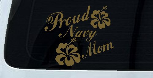 Proud Navy Mom Hibiscus Flowers Military Car or Truck Window Decal Sticker
