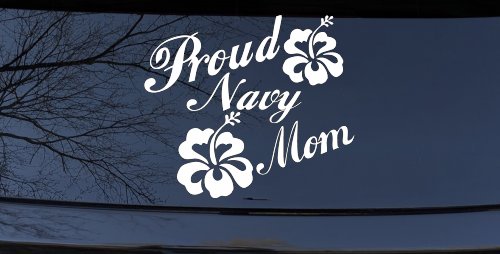 Proud Navy Mom Hibiscus Flowers Military Car or Truck Window Decal Sticker