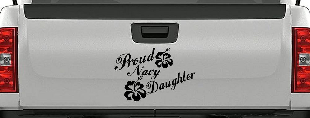 Proud Navy Daughter Hibiscus Flowers Military Car or Truck Window Vinyl Decal Sticker (Black)